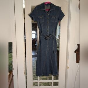 Jean maxi buckle button pockets dress maxi